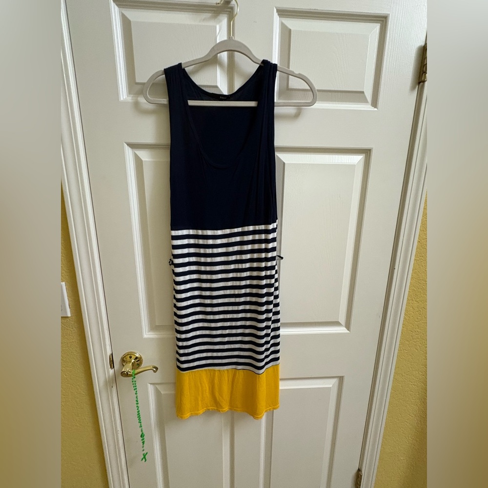 Striped Sleeveless Dress with Yellow Hem